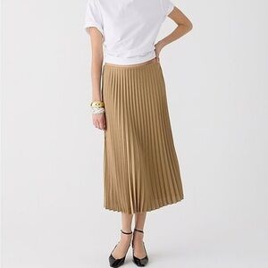 J. Crew Gwyneth Pleated Midi Slip Skirt in Camel Tan